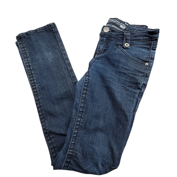 𝅺TALL Long Size 9 Straight Skinny Low Rise Dark Denim Wash Stretch Jean - Picture 3 of 12